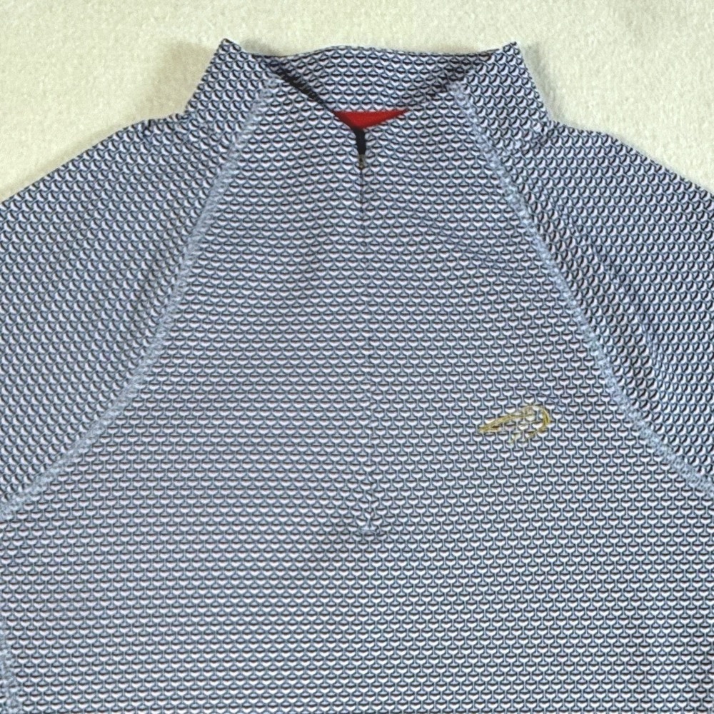 Peter Millar 1/4 Zip Pullover Small UPF 50+ Wine Glass Print Blue